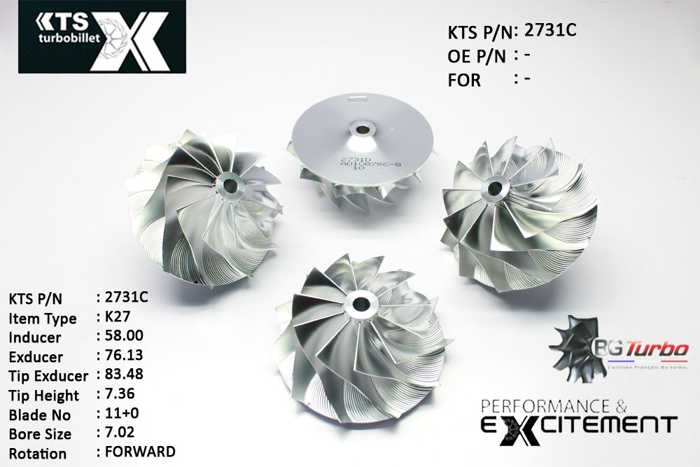 Turbo ROUE FORGÉE MFS PERFORMANCE - 11+0 PALES - INDUCER : 58 - EXDUCER : 76,13 - TYPE : K27ANGLE : 60° - ROTATION : Forward - SUPER BACK : 3,79 - BORE SIZE : 7,02
